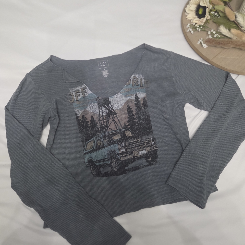 Women's Long Sleeve Graphic Tee - Blue